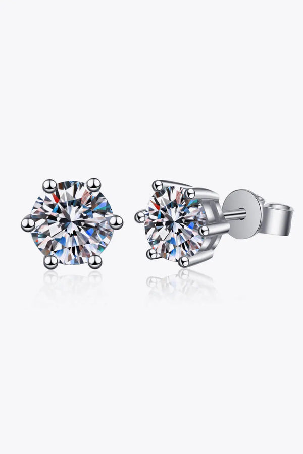 Lovcia 925 Sterling Silver 6-Prong 2 Carat Moissanite Stud Earrings-Earrings-Silver-One Size-Silver