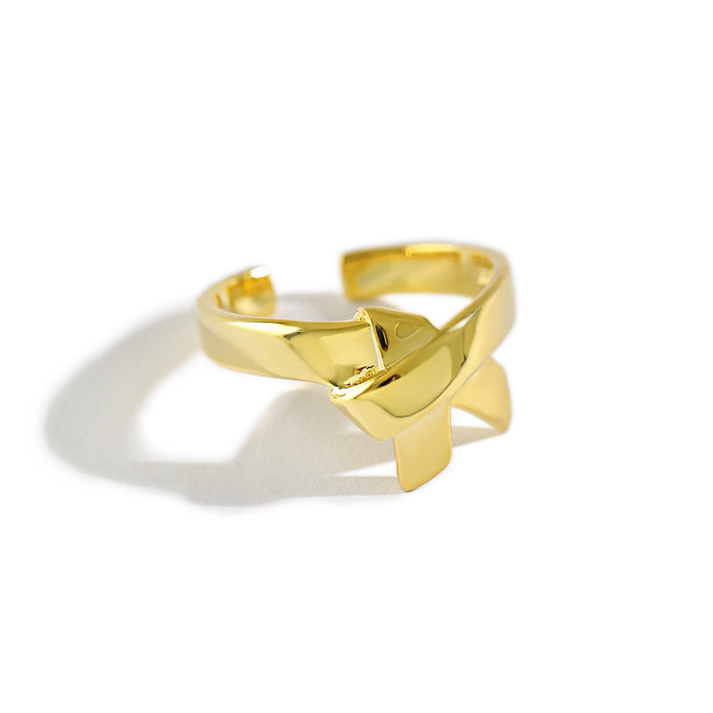 Lovcia 925 Sterling Silver Adjustable Bow Ring Gold Plated-Rings-Yellow Gold-Yellow Gold