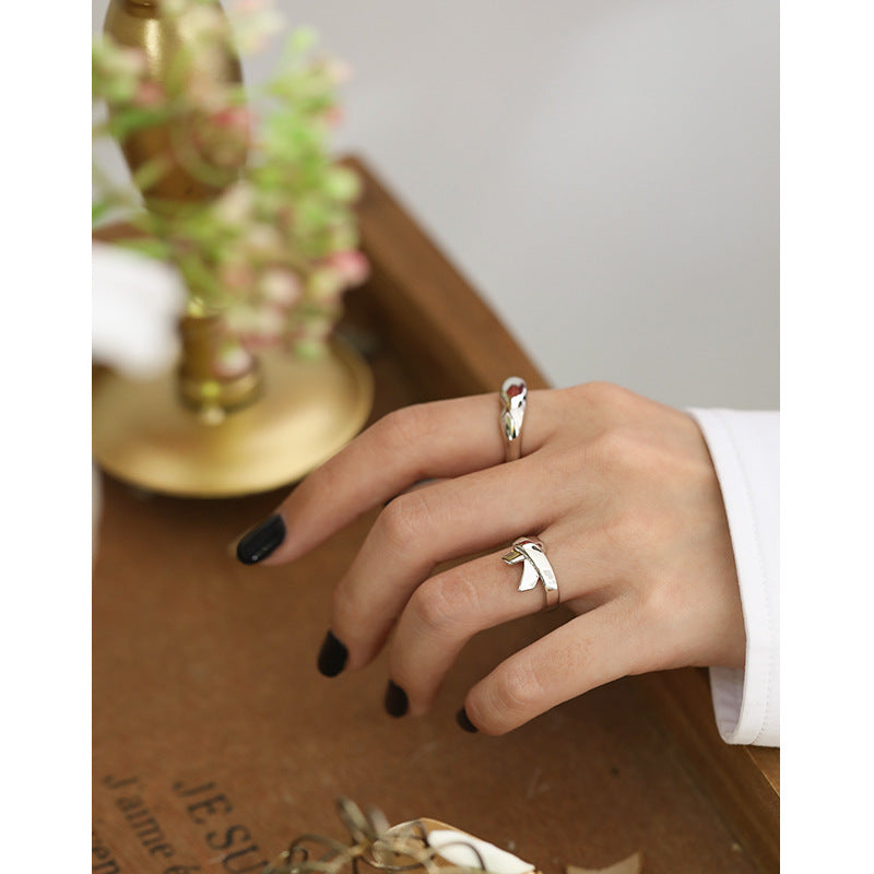 Lovcia 925 Sterling Silver Adjustable Bow Ring Gold Plated-Rings-Yellow Gold-Yellow Gold