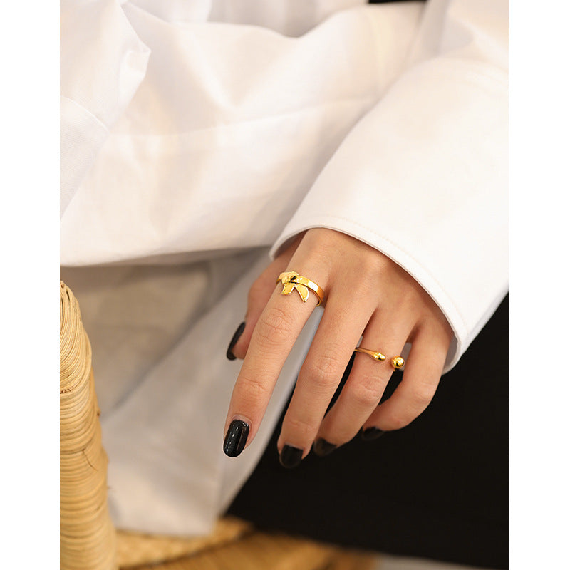 Lovcia 925 Sterling Silver Adjustable Bow Ring Gold Plated-Rings-Yellow Gold-Yellow Gold