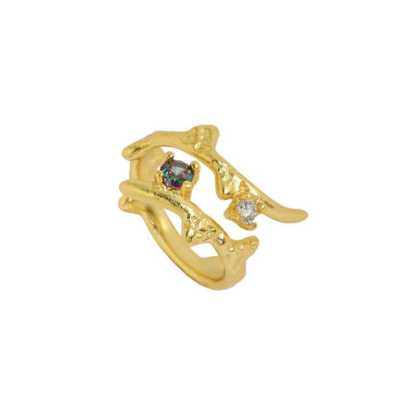 Lovcia 925 Sterling Silver Adjustable Cross Ring CZ Gold-Rings-Yellow Gold-