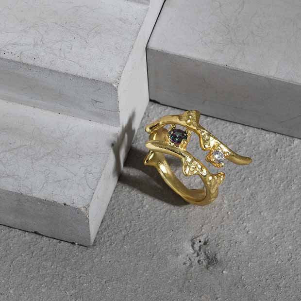 Lovcia 925 Sterling Silver Adjustable Cross Ring CZ Gold-Rings-Yellow Gold-Yellow Gold