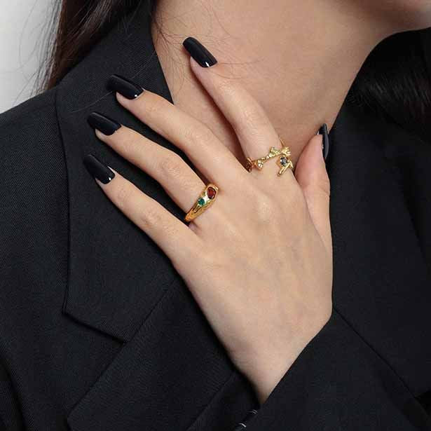 Lovcia 925 Sterling Silver Adjustable Cross Ring CZ Gold-Rings-Yellow Gold-Yellow Gold