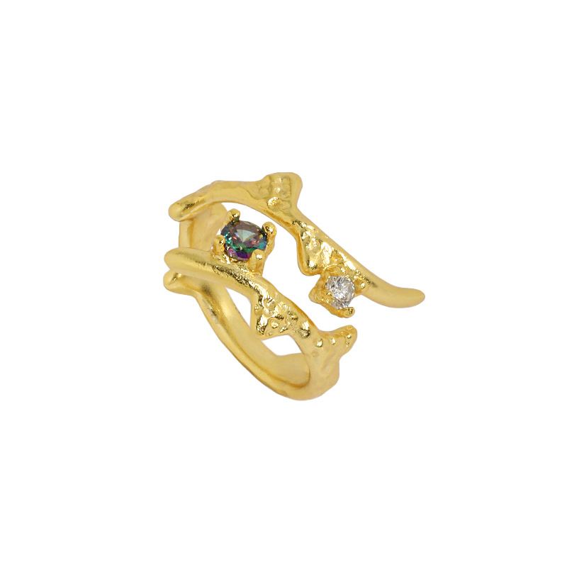 Lovcia 925 Sterling Silver Adjustable Cross Ring CZ Gold-Rings-Yellow Gold-Yellow Gold