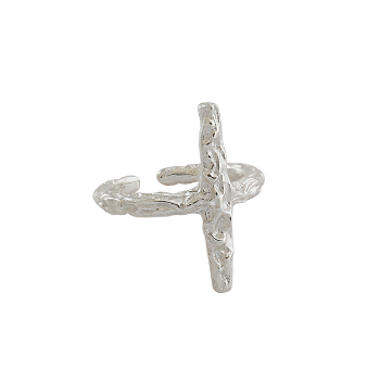 Lovcia 925 Sterling Silver Adjustable Cross Ring Gold-Rings-Rhodium-Rhodium