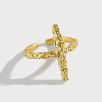 Lovcia 925 Sterling Silver Adjustable Cross Ring Gold-Rings-Yellow Gold-Yellow Gold
