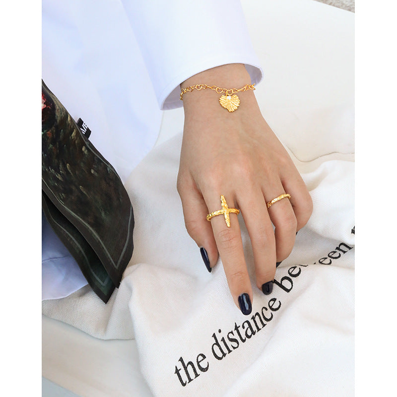 Lovcia 925 Sterling Silver Adjustable Cross Ring Gold-Rings-Yellow Gold-Yellow Gold