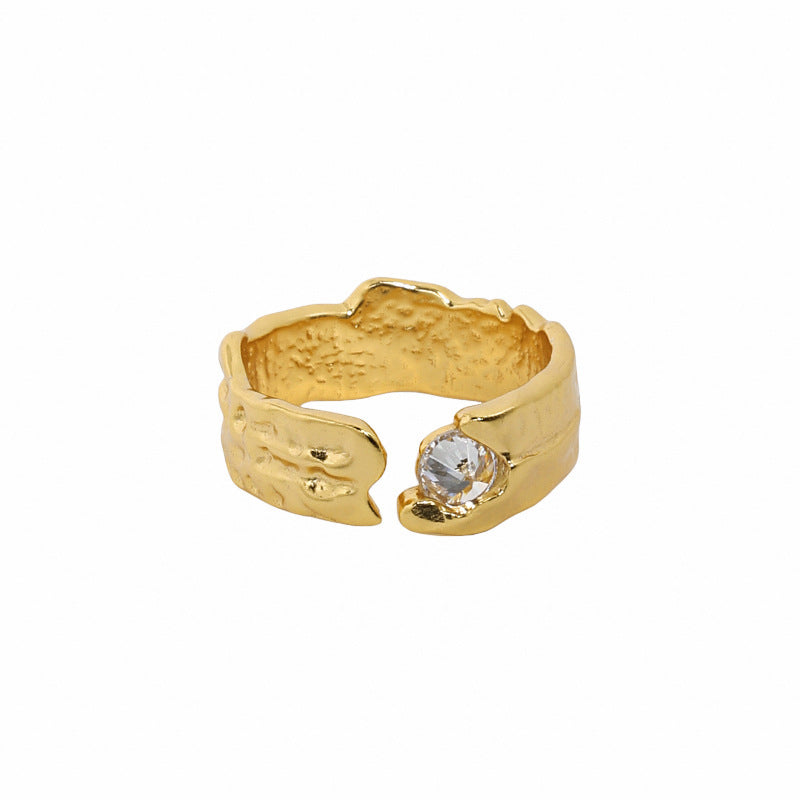 Lovcia 925 Sterling Silver Adjustable CZ Ring Gold-Rings-Yellow Gold & White Cz-Yellow Gold & White Cz