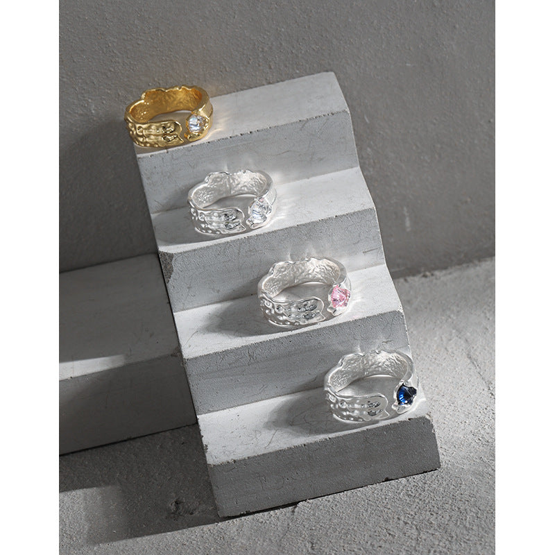 Lovcia 925 Sterling Silver Adjustable CZ Ring Gold-Rings-Yellow Gold & White Cz-Yellow Gold & White Cz