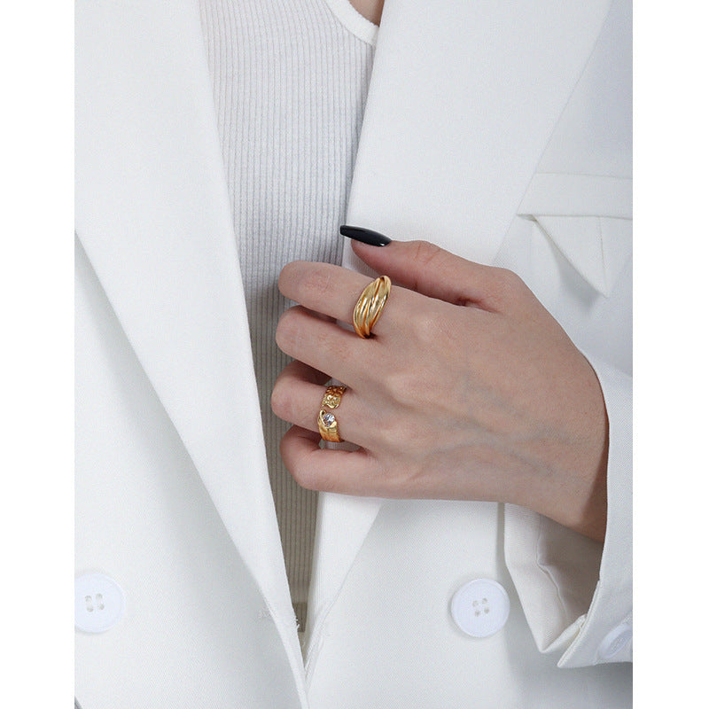 Lovcia 925 Sterling Silver Adjustable CZ Ring Gold-Rings-Yellow Gold & White Cz-Yellow Gold & White Cz