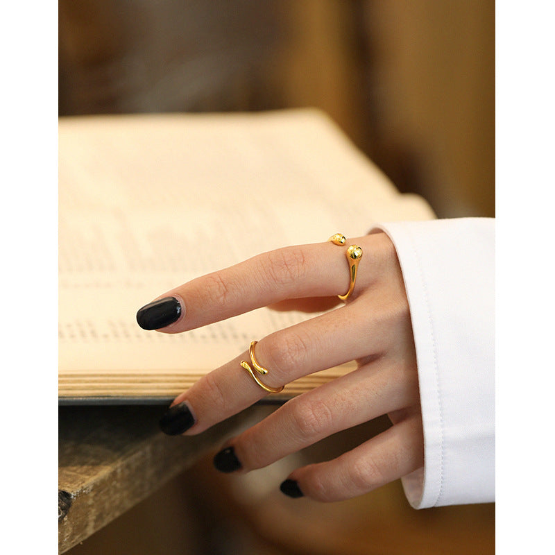 Lovcia 925 Sterling Silver Adjustable Gold Tail Ring-Rings-Yellow Gold-Yellow Gold