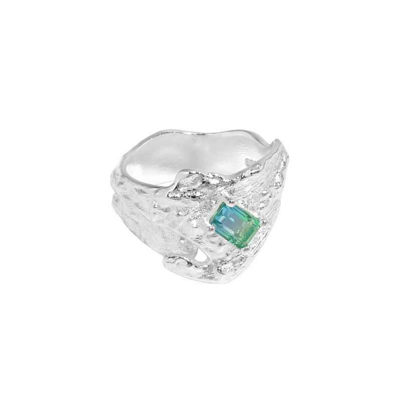 Lovcia 925 Sterling Silver Adjustable Green CZ Ring-Rings-
