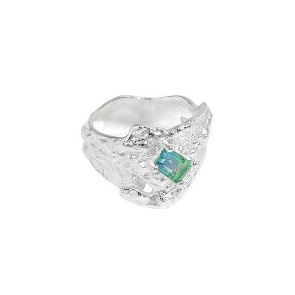Lovcia 925 Sterling Silver Adjustable Green CZ Ring-Rings-