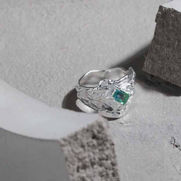 Lovcia 925 Sterling Silver Adjustable Green CZ Ring-Rings-
