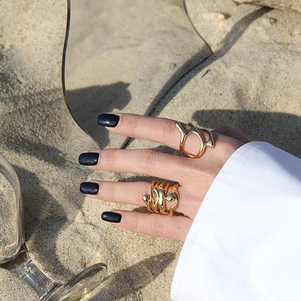 Lovcia 925 Sterling Silver Adjustable Hollow Geometry Ring-Rings-Yellow Gold-Yellow Gold