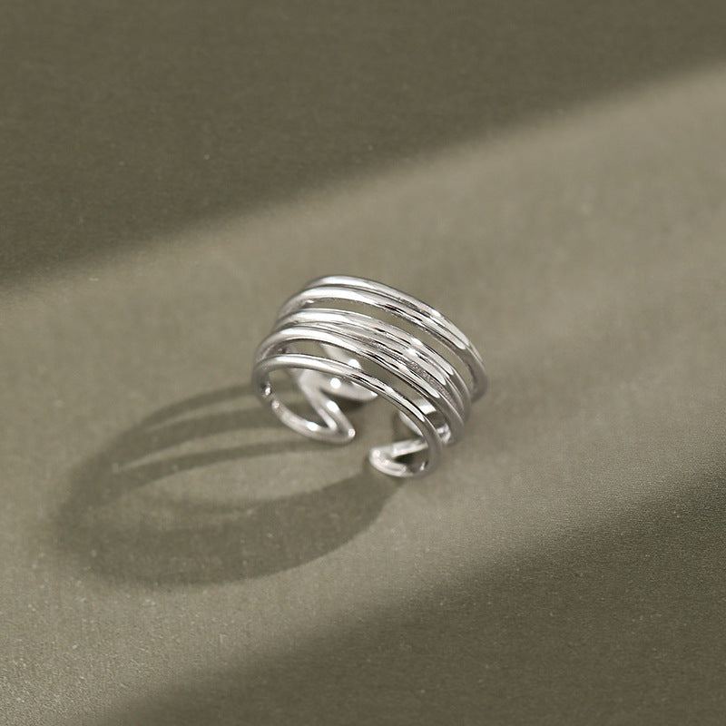 Lovcia 925 Sterling Silver Adjustable Multi Layer Ring Cross-Rings-Rhodium-Rhodium