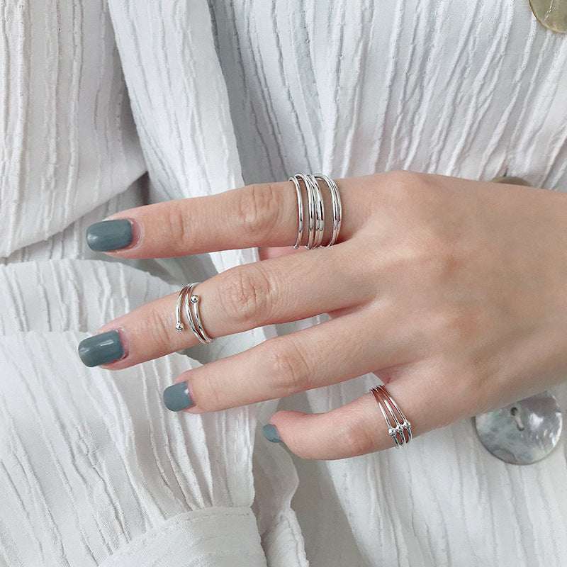 Lovcia 925 Sterling Silver Adjustable Multi Layer Ring Cross-Rings-Rhodium-Rhodium