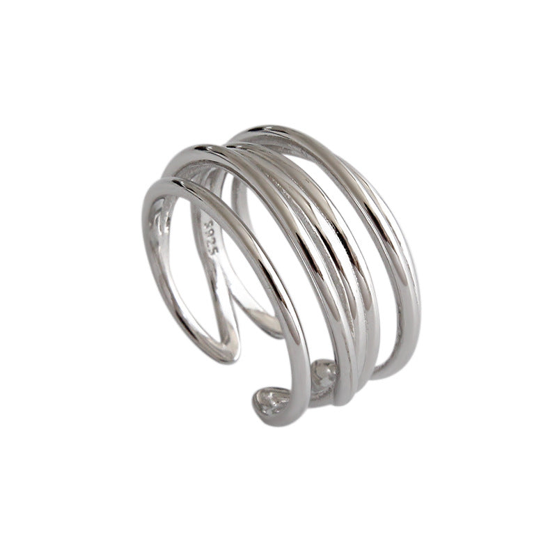 Lovcia 925 Sterling Silver Adjustable Multi Layer Ring Cross-Rings-Rhodium-Rhodium