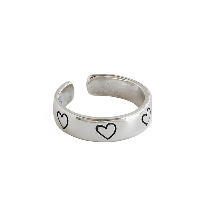 Lovcia 925 Sterling Silver Adjustable Open Size Heart Ring-Rings-US 6-US 6
