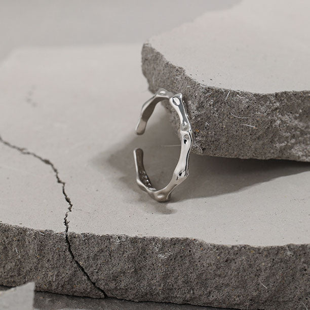 Lovcia 925 Sterling Silver Adjustable Ring Bamboo Joint-Rings-Rhodium-Rhodium