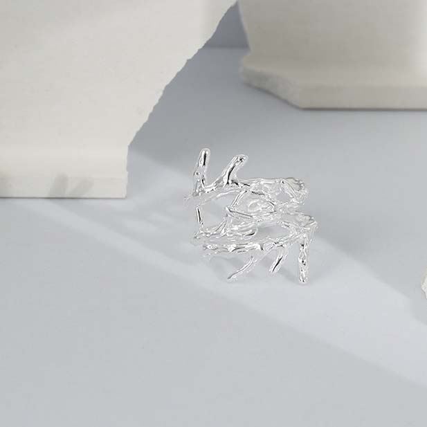 Lovcia 925 Sterling Silver Adjustable Ring Cross Branch-Rings-
