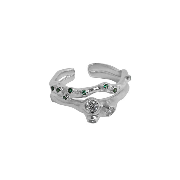 Lovcia 925 Sterling Silver Adjustable Ring CZ Double Layer-Rings-Yellow Gold-
