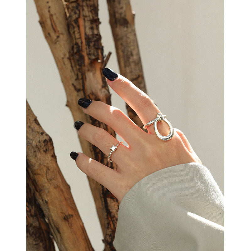 Lovcia 925 Sterling Silver Adjustable Ring Double Loop-Rings-Rhodium-Rhodium