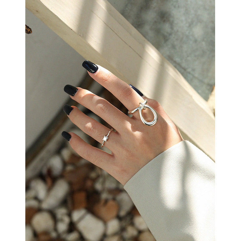 Lovcia 925 Sterling Silver Adjustable Ring Double Loop-Rings-Rhodium-Rhodium