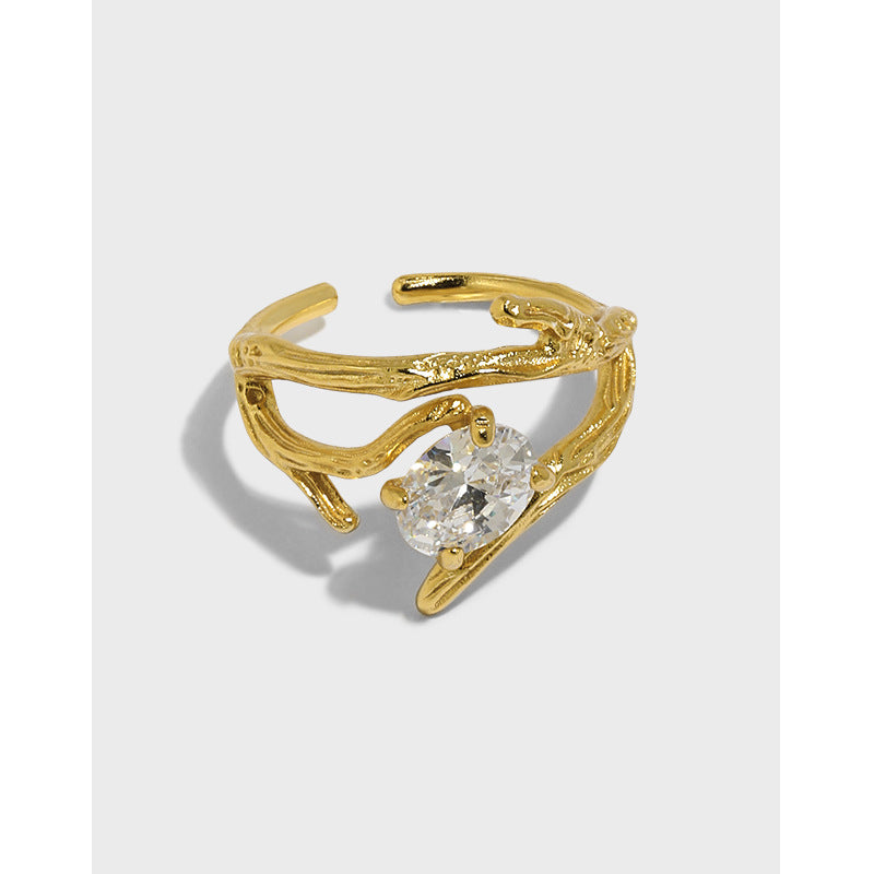 Lovcia 925 Sterling Silver Adjustable Ring Gold CZ Oval-Rings-Yellow Gold-Yellow Gold