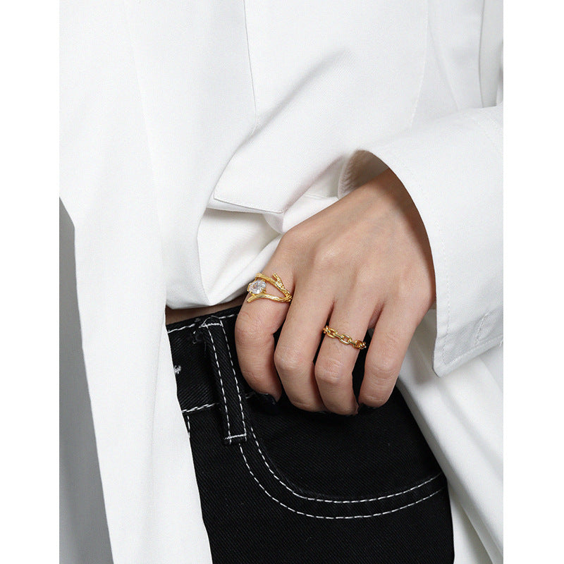 Lovcia 925 Sterling Silver Adjustable Ring Gold CZ Oval-Rings-Yellow Gold-Yellow Gold