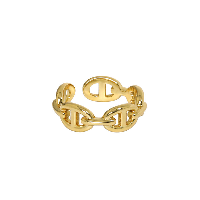 Lovcia 925 Sterling Silver Adjustable Ring Gold Tone Chain-Rings-Yellow Gold-Yellow Gold