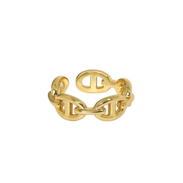 Lovcia 925 Sterling Silver Adjustable Ring Gold Tone Chain-Rings-Yellow Gold-Yellow Gold
