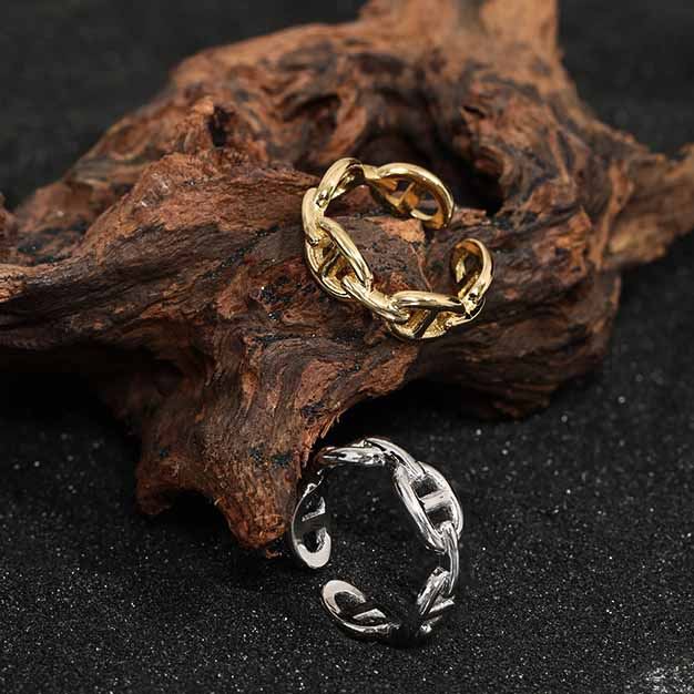 Lovcia 925 Sterling Silver Adjustable Ring Gold Tone Chain-Rings-Yellow Gold-Yellow Gold