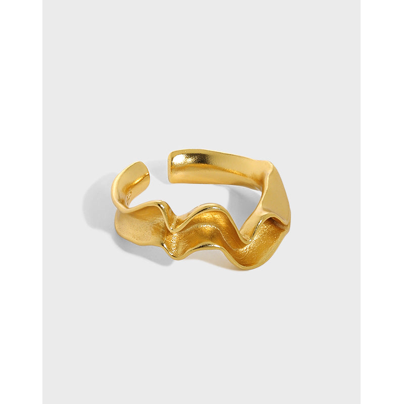 Lovcia 925 Sterling Silver Adjustable Ring Gold Wave-Rings-Yellow Gold-Yellow Gold