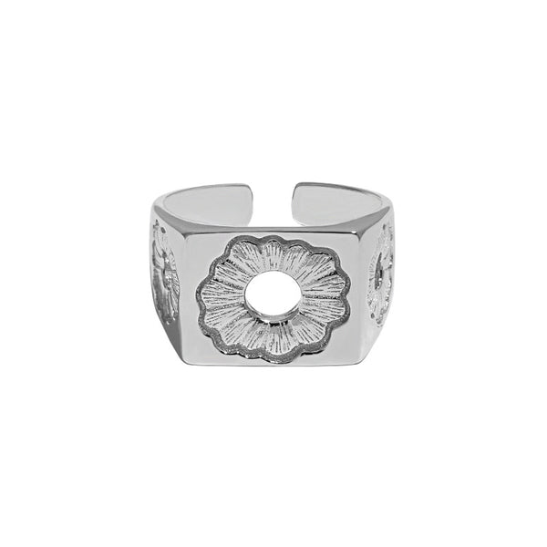 Lovcia 925 Sterling Silver Adjustable Ring Hollow Daisy-Rings-Rhodium-Rhodium