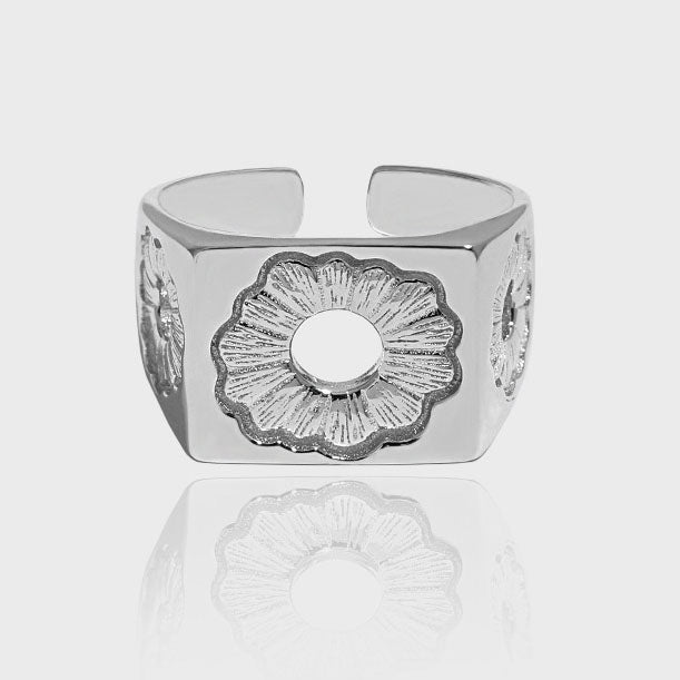 Lovcia 925 Sterling Silver Adjustable Ring Hollow Daisy-Rings-Rhodium-Rhodium