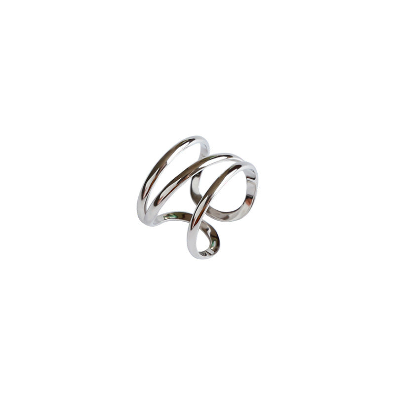Lovcia 925 Sterling Silver Adjustable Ring in 3 Lines Cross Style-Rings-