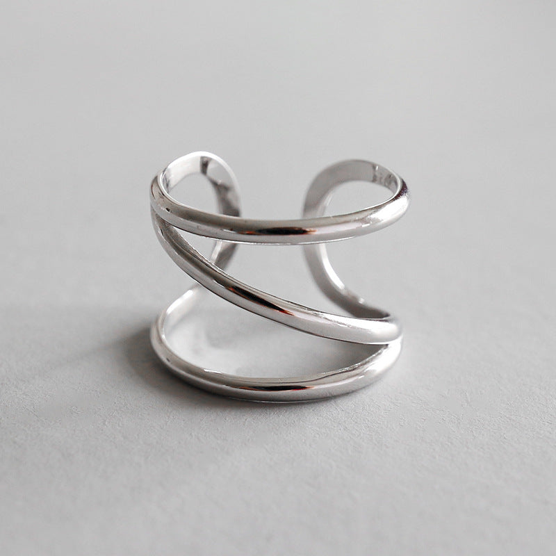 Lovcia 925 Sterling Silver Adjustable Ring in 3 Lines Cross Style-Rings-