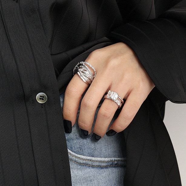 Lovcia 925 Sterling Silver Adjustable Ring Irregular-Rings-