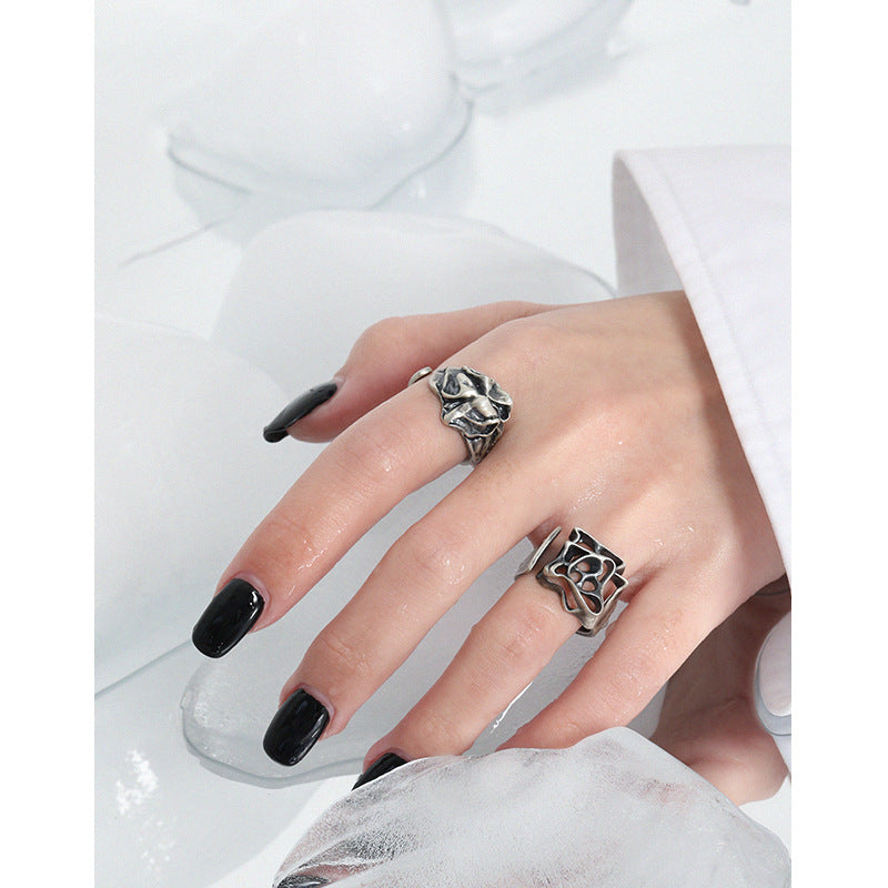 Lovcia 925 Sterling Silver Adjustable Ring Irregular Paper-Rings-Vintage-Vintage