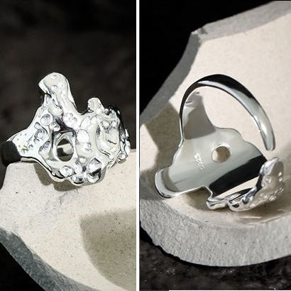 Lovcia 925 Sterling Silver Adjustable Ring Lava Texture-Rings-