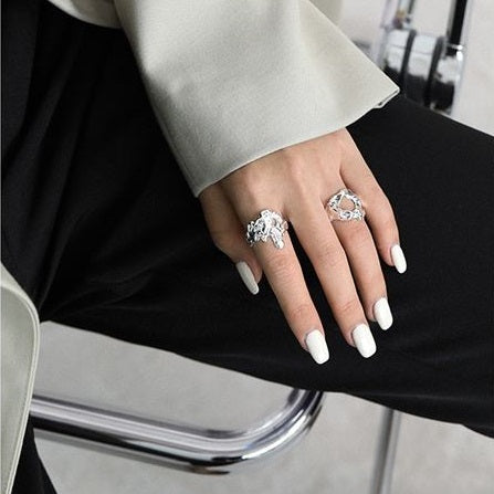 Lovcia 925 Sterling Silver Adjustable Ring Lava Texture-Rings-