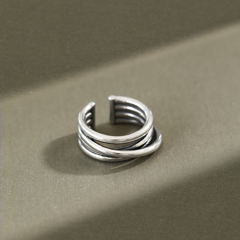 Lovcia 925 Sterling Silver Adjustable Ring Multi Layers-Rings-US 7-US 7