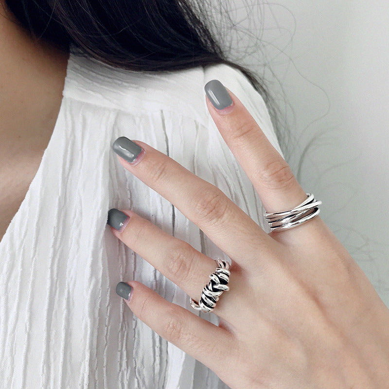 Lovcia 925 Sterling Silver Adjustable Ring Multi Layers-Rings-US 7-US 7