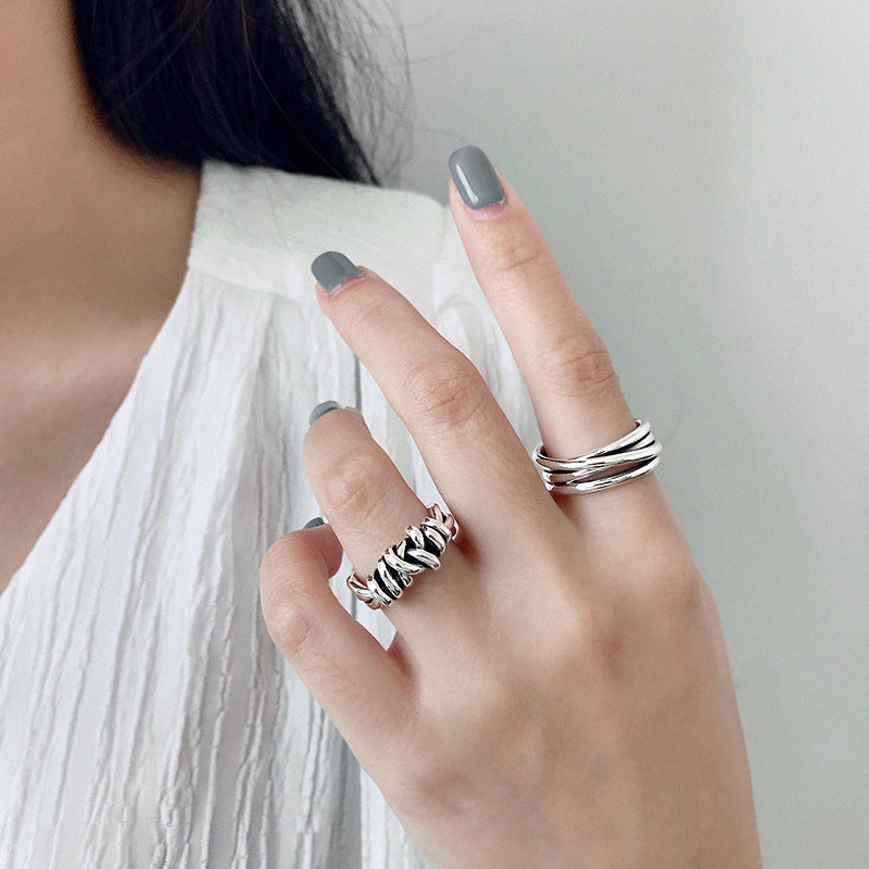 Lovcia 925 Sterling Silver Adjustable Ring Multi Layers-Rings-US 7-US 7