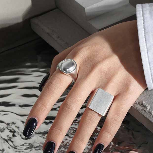 Lovcia 925 Sterling Silver Adjustable Ring Oval Geometry-Rings-Vintage-Vintage