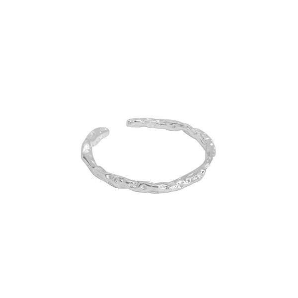 Lovcia 925 Sterling Silver Adjustable Ring Tin Foil Texture-Rings-Rhodium-Rhodium