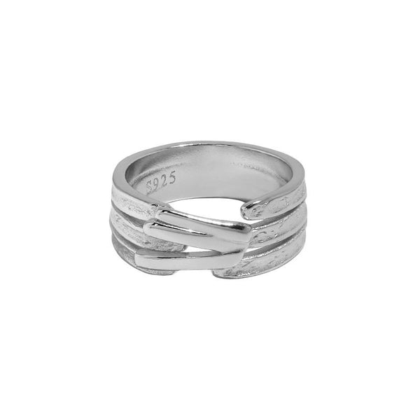 Lovcia 925 Sterling Silver Adjustable Ring Triple Lines Wide-Rings-
