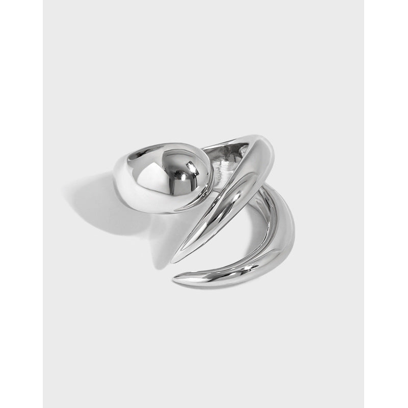 Lovcia 925 Sterling Silver Adjustable Ring Waterdrop Fork-Rings-Rhodium-Rhodium