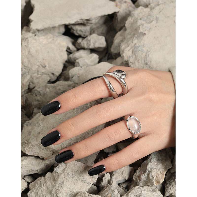 Lovcia 925 Sterling Silver Adjustable Ring Waterdrop Fork-Rings-Rhodium-Rhodium